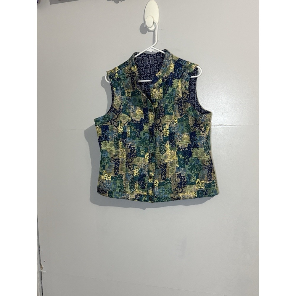 Christopher & Banks Ladies Size L 2 Looks Snap Sleeveless Vest Abstract Cottage